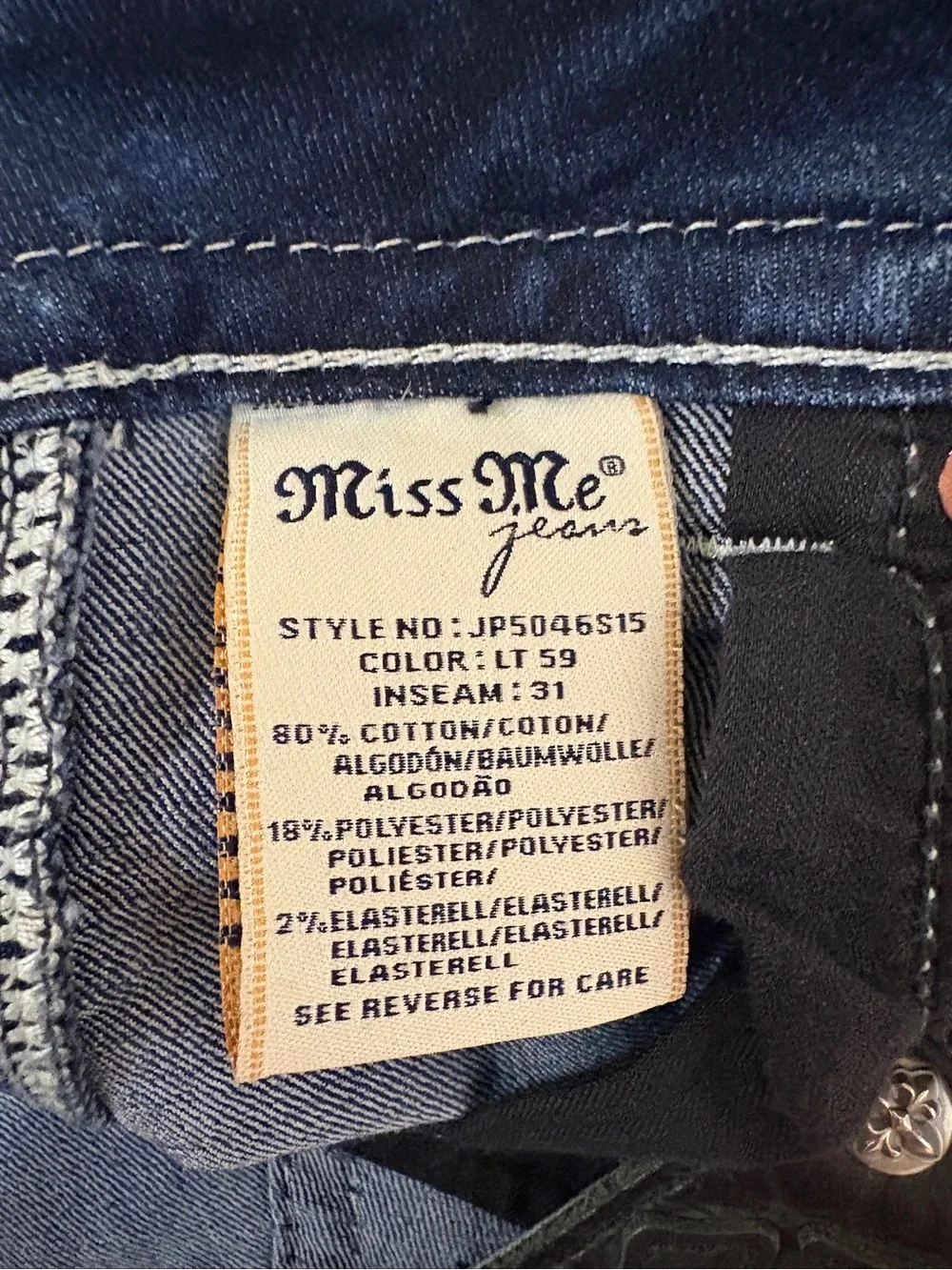 Miss Me Signature Skinny Jeans Light Wash Cross Rhinestone Embellished Denim 28